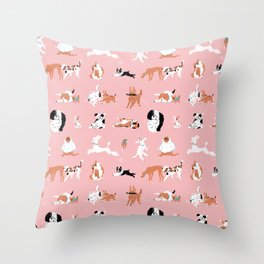 Dogs, Dogs, Dogs Pink Throw Pillow
