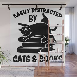 Easily Distracted By Cats & Books Wall Mural