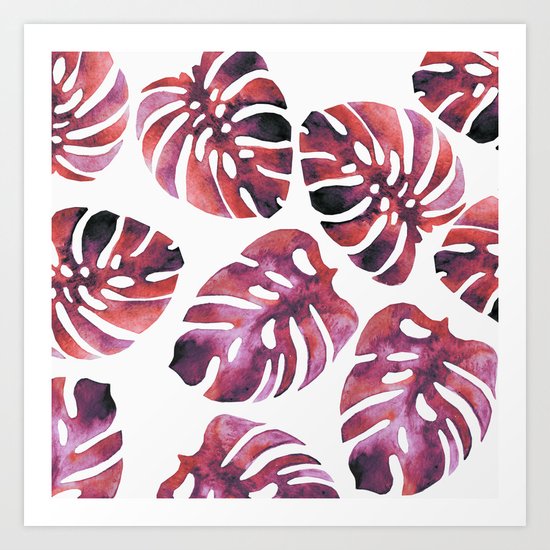Monstera Red Art Print