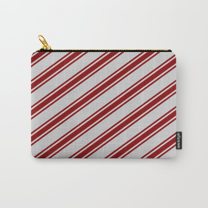 Light Grey and Dark Red Colored Striped Pattern Carry-All Pouch