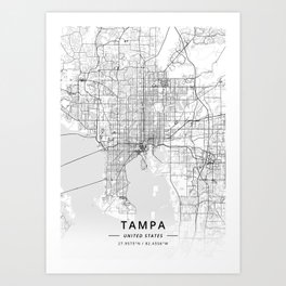 Tampa, United States - Light Map Art Print