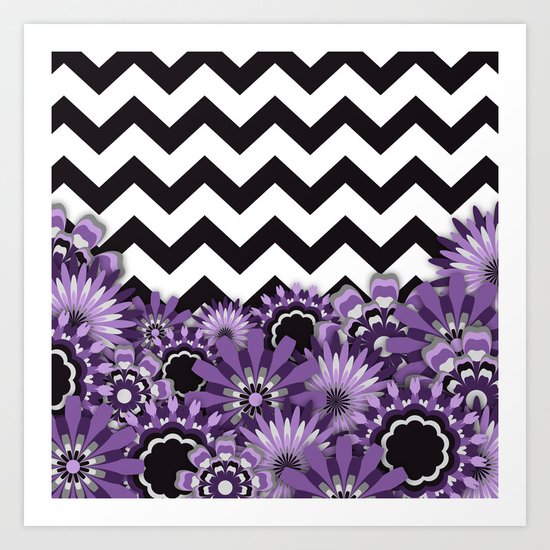 Purple Flower Chevron Art Print