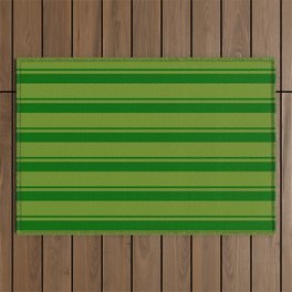 [ Thumbnail: Dark Green & Green Colored Pattern of Stripes Outdoor Rug ]