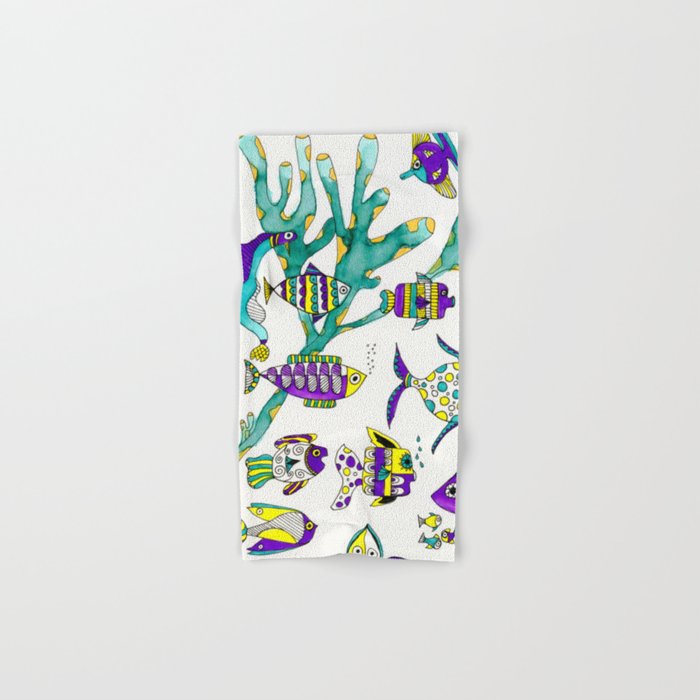 Tropical Fish Watercolor and Ink Illustration Hand & Bath Towel