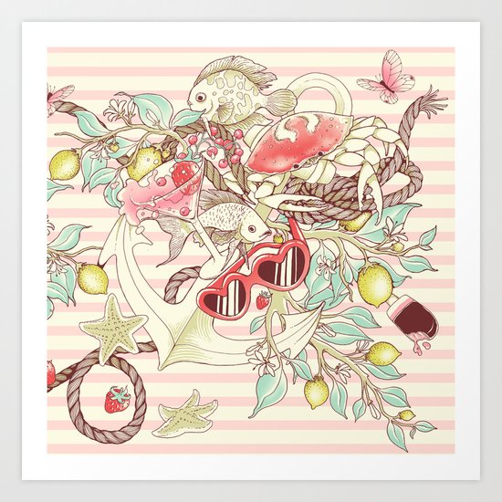Sea, Sun and Fun - Pt. 2 - pink tones Art Print