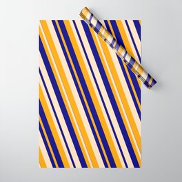 [ Thumbnail: Orange, Blue & Bisque Colored Lined Pattern Wrapping Paper ]