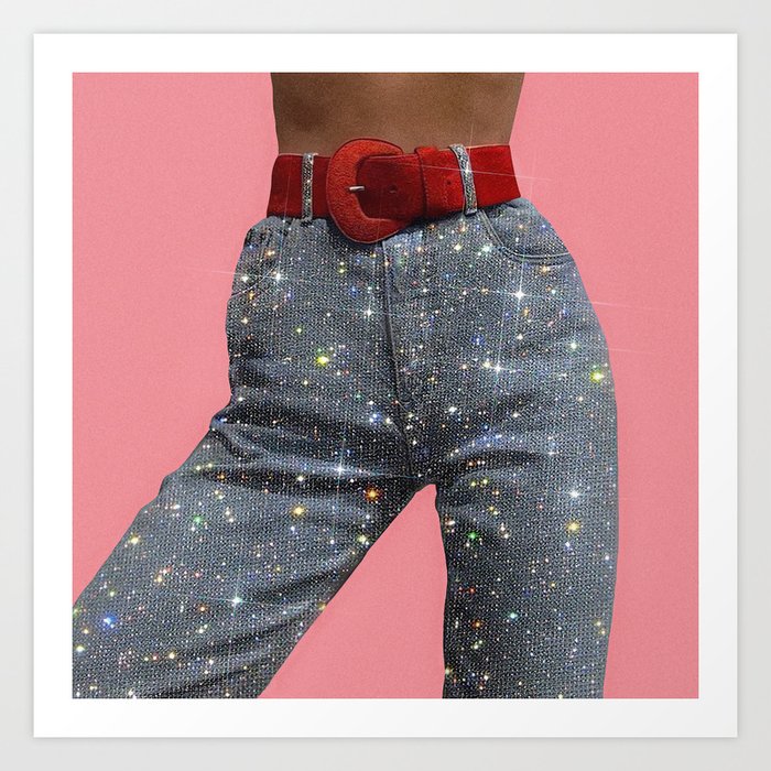 PINK AND JEANS | pop art | collage | glitter | positive |  sparkle | shiny | legs | style | fashion Art Print