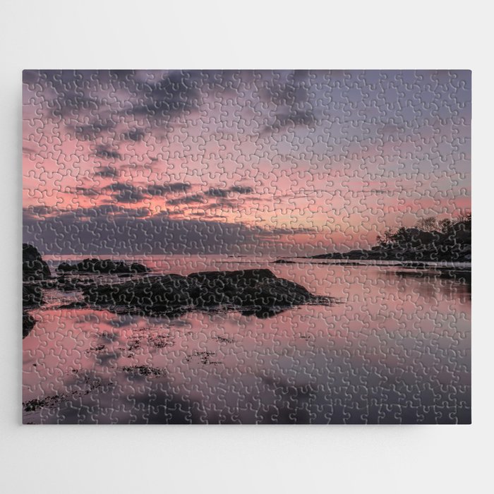 Reflective sunset at Plum Cove Beach Jigsaw Puzzle