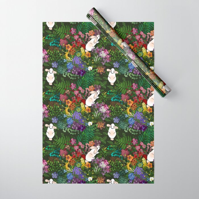 Rabbits in a Rainbow Garden  Wrapping Paper