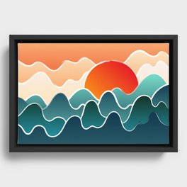 Serene Waves and The Sun Abstract Nature Art III Framed Canvas