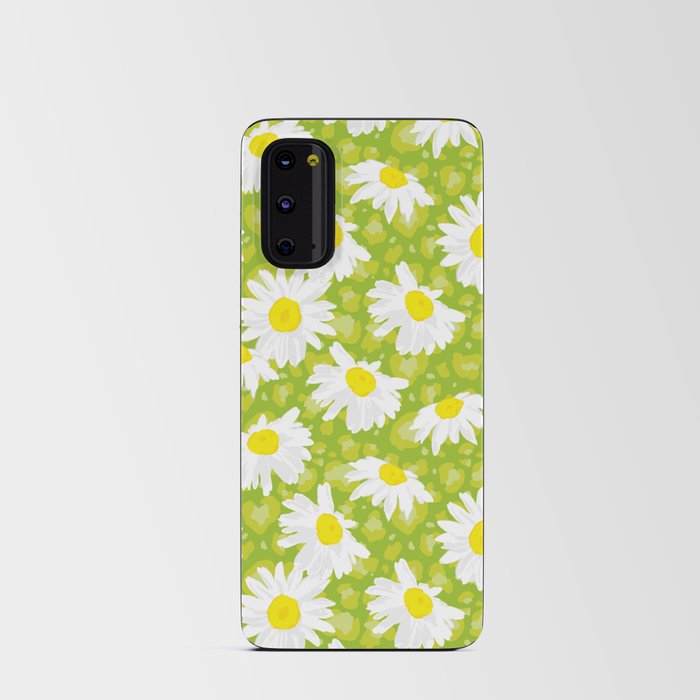 Cute Daisies on Leopard Print Pattern \\ Retro Green & Yellow Color Palette \\ Indie Kid Aesthetics Android Card Case