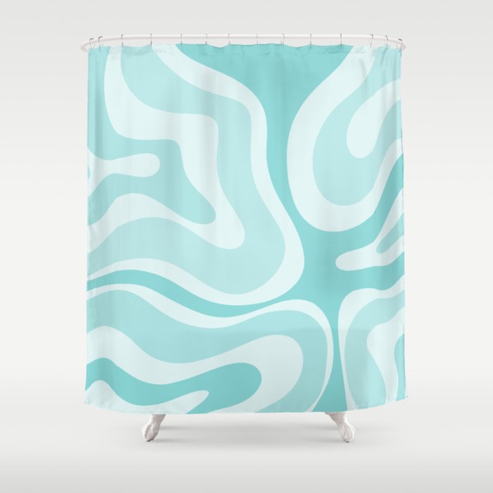 Modern Retro Liquid Swirl Abstract in Light Aqua Teal Blue Shower Curtain