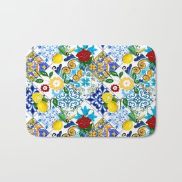 Tiles,mosaic,azulejo,quilt,Portuguese,majolica,lemons,citrus. Bath Mat