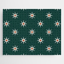 Atomic mid century retro star flower pattern in teal background Jigsaw Puzzle