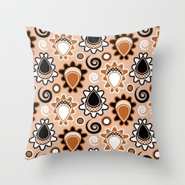 Mid Century Modern Retro Paisley Pattern // Terracotta, Potters Clay, Black and White // V2 Throw Pillow