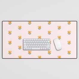 Abstract Yellow Tulip - Pink Background Desk Mat