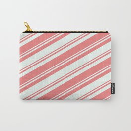 [ Thumbnail: Mint Cream & Light Coral Colored Striped/Lined Pattern Carry-All Pouch ]