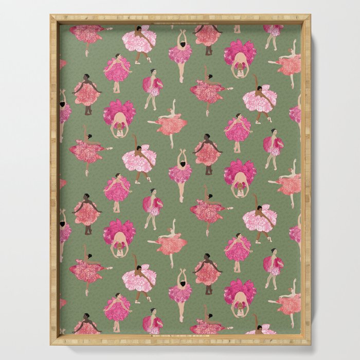 Dance of the Peonies on green Serving Tray