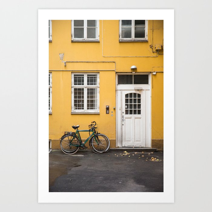 yellow house with bikes, Copenhagen Art Print