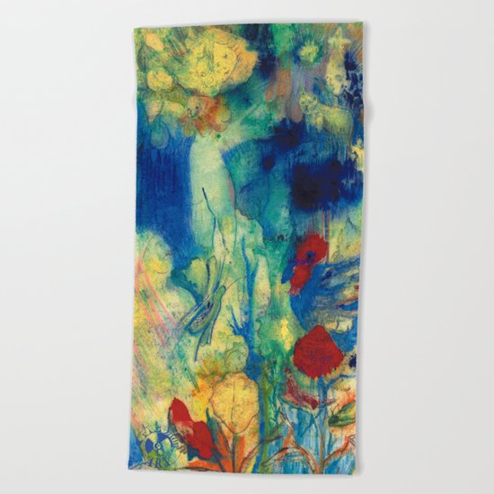Fairy with Red Flowers Beach Towel