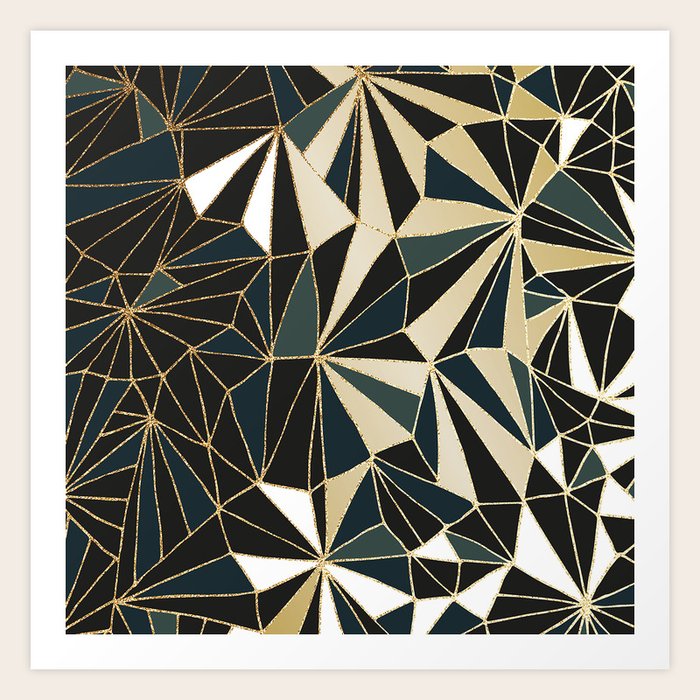 New Art Deco Geometric Pattern Emerald green and Gold Art Print by