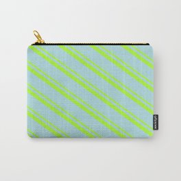 [ Thumbnail: Light Green & Powder Blue Colored Stripes/Lines Pattern Carry-All Pouch ]