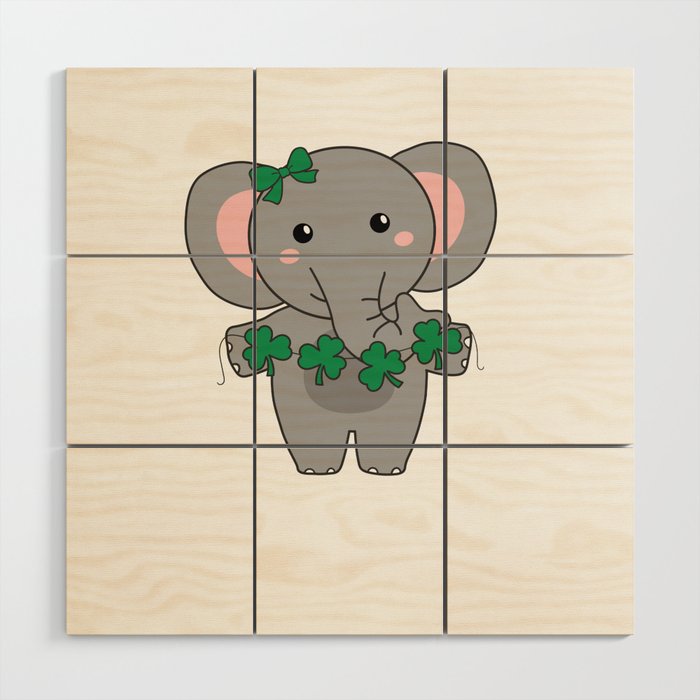 Elephant With Shamrocks Cute Animals For Luck Wood Wall Art