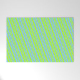 [ Thumbnail: Light Green & Light Sky Blue Colored Lines/Stripes Pattern Welcome Mat ]