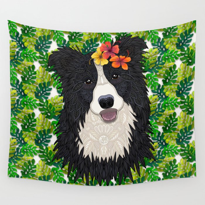 Tropical Border Collie Wall Tapestry
