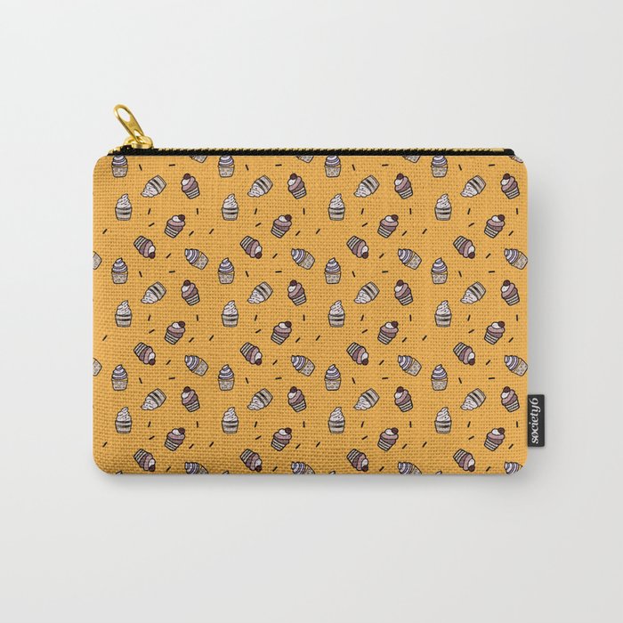Cozy cupcake pattern design on yellow Carry-All Pouch