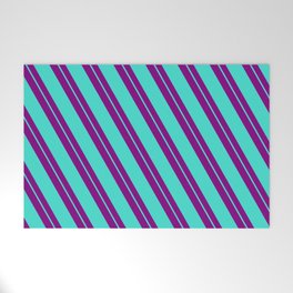 [ Thumbnail: Purple and Turquoise Colored Lined/Striped Pattern Welcome Mat ]