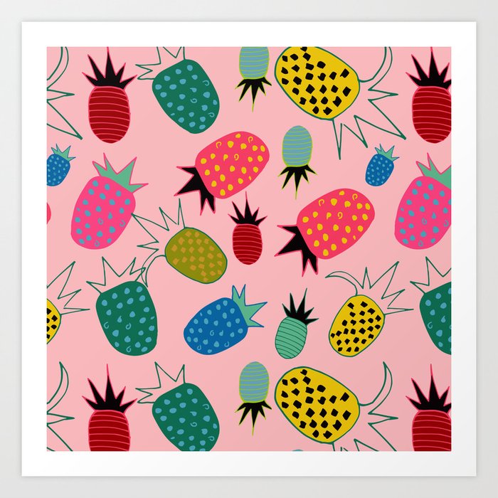 pineapple fun tropical pink Art Print