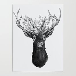 Floral Wreath Deer Poster