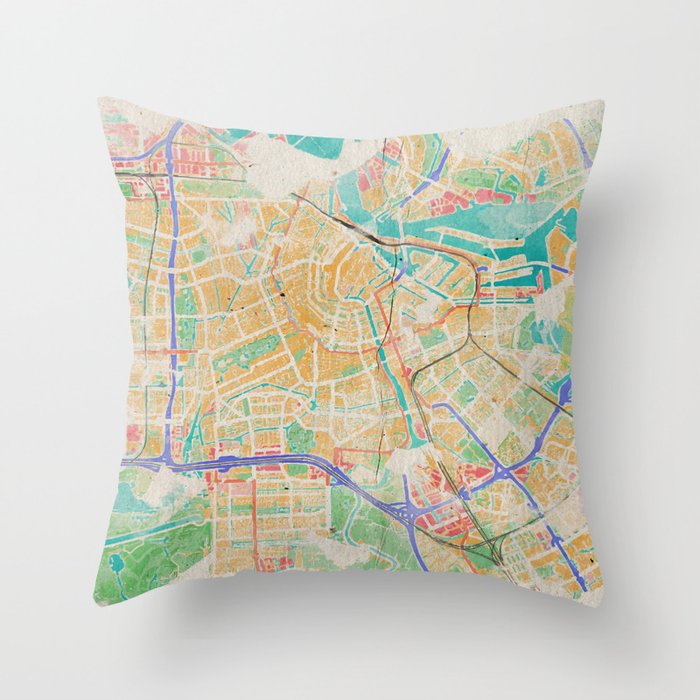 Amsterdam in Watercolor Throw Pillow