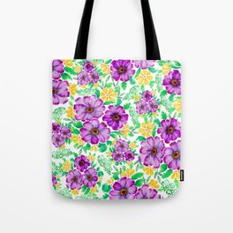 watercolor cosmos flowers pattern on white background  Tote Bag