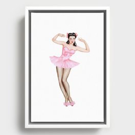 Sexy Brunette Dancer Pin Up With Pink Dress Framed Canvas