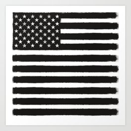 Black N White American Flag Distressed Style Art Print