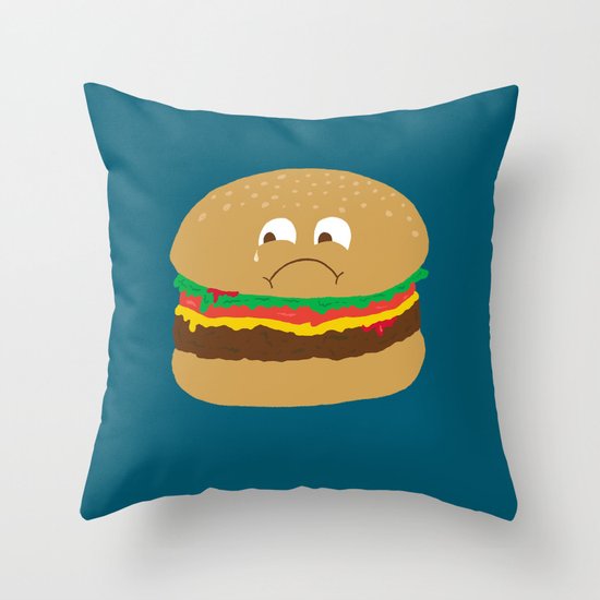 Sad Hamburger Throw Pillow