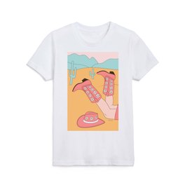 Chill Cowgirl in the Desert, Girl with Cowboy Boots and Hat Kids T Shirt