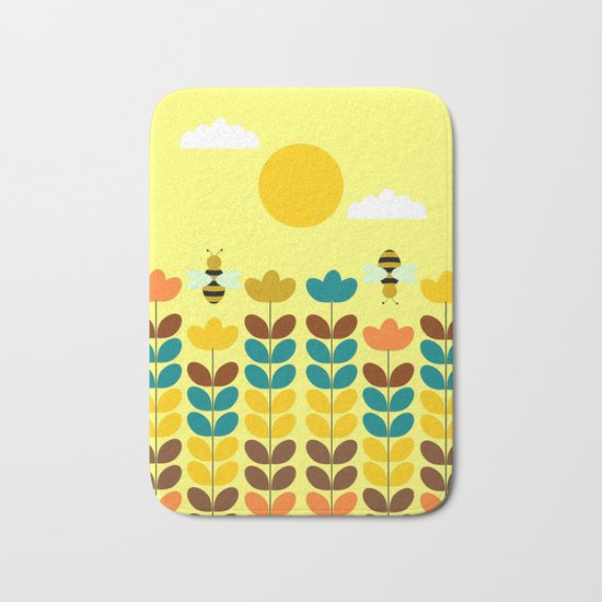 Flowers with bees Bath Mat
