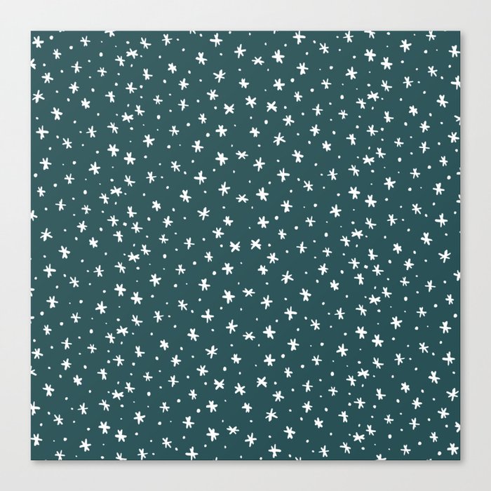 Snowflakes and dots - teal and white Canvas Print