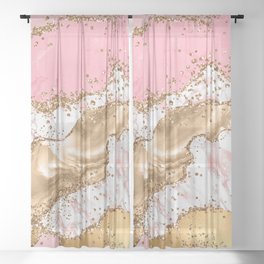 Pink And Gold Marble Ocean Waves Landscapes  Sheer Curtain