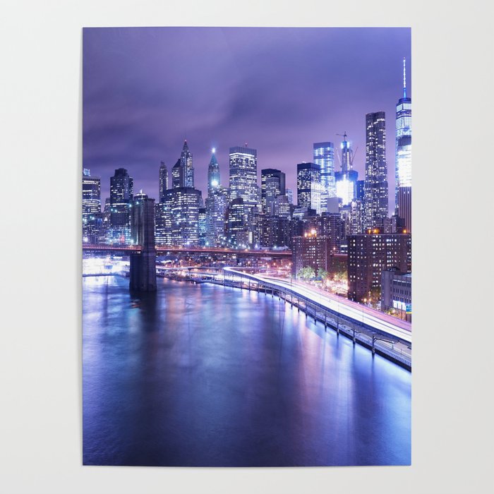 New York City Night Lights : Periwinkle Blue Poster