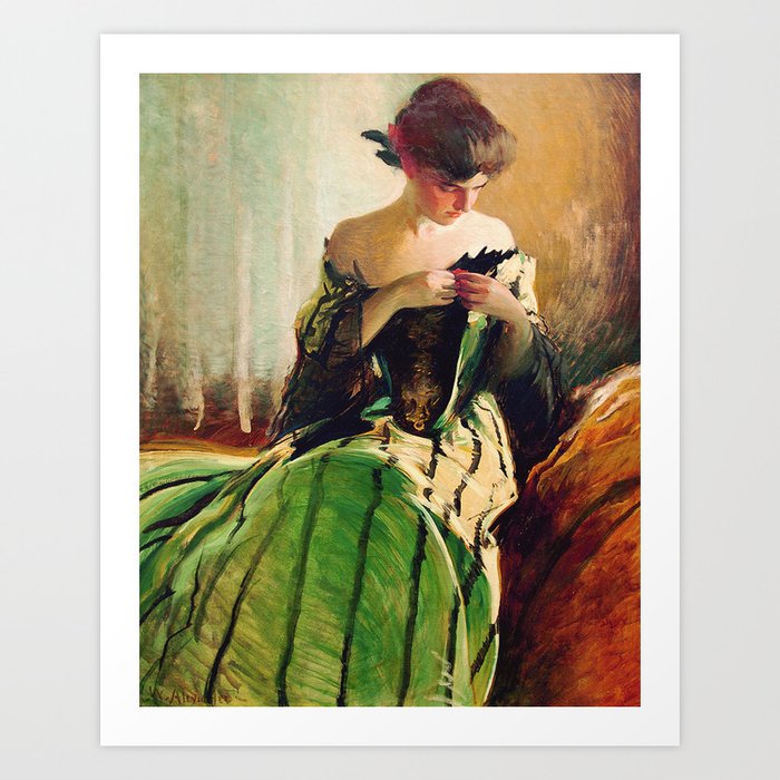 Study of a Young Woman in Black and Green portrait painting by John White Alexander Art Print