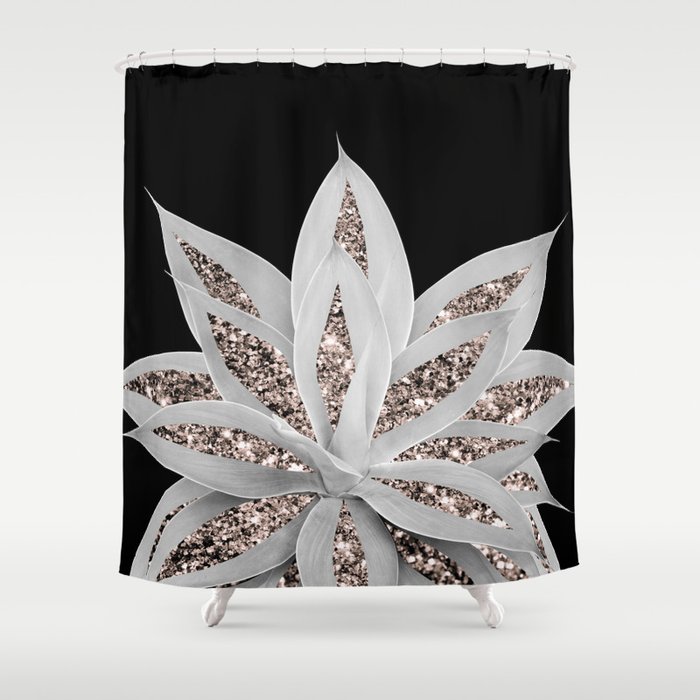 Gray Agave With Rose Gold Glitter 2 Shiny Tropical Decor Art Society6 Shower Curtain By Anitabellajantz