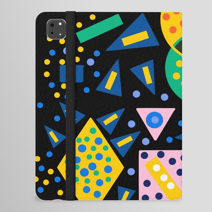 Black Abstract Pattern Terrazzo with dots and geometric shapes iPad Folio Case