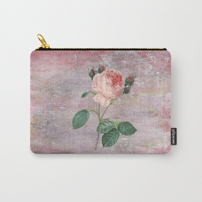 Vintage & Shabby Chic - Rose on pink grunge background  - Roses and flowers garden Carry-All Pouch