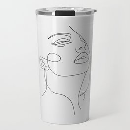 Woman In One Line Gray Background Travel Mug