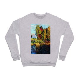 In the Evening, Country House, Mill, Barn, and Pond countryside landscape by Stanislav Zhukovsky Crewneck Sweatshirt