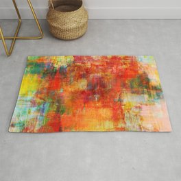 AUTUMN HARVEST - Fall Colorful Abstract Textural Painting Warm Red Orange Yellow Green Thanksgiving Rug